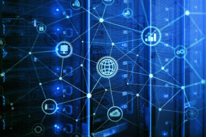imgi 98 ict information and telecommunication technology and iot internet of things concepts diagrams with icons on server room backgrounds photo